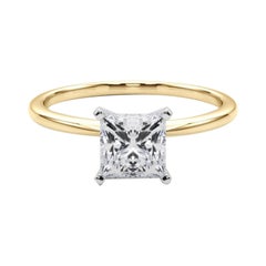 GIA 1ct Princess Slim Band Prong Set Solitaire Anello di diamanti in oro giallo 18K