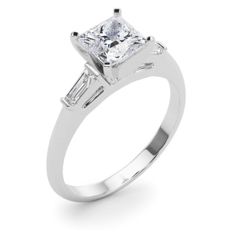 GIA Bague à diamant en or blanc 18K de 1ct Princesse à trois pierres Baguette effilée Pour femmes en vente