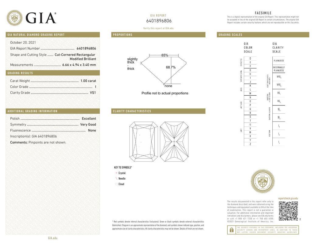 Contemporaneo GIA 1ct Anello di diamanti con castone radiante e ponte a nastro antico in vendita