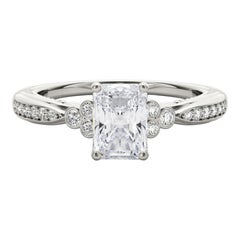 GIA 1ct Radiant Bezel Antique Ribbon Prong Bridge Diamond Ring