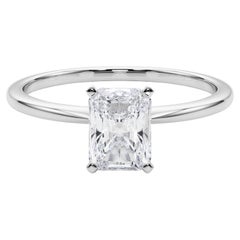 GIA 1ct Radiant Slim Band Prong Set Solitaire 18K White Gold Diamond Ring