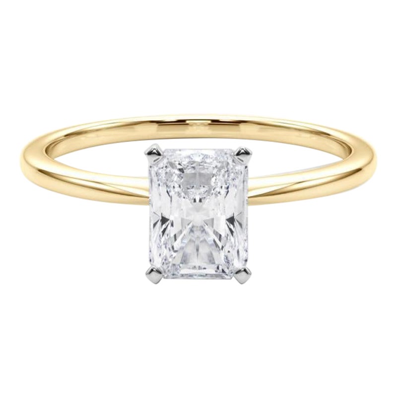 GIA 1ct Radiant Slim Band Prong Set Solitaire Anello con diamanti in oro giallo 18K