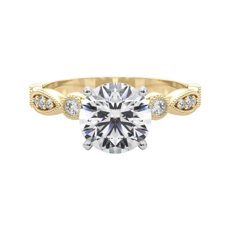 GIA Anello con diamanti in oro giallo con castone e marquise rotondo da 1 ct.