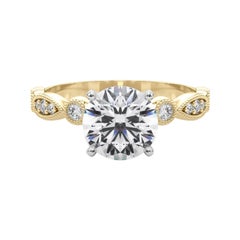 GIA Anello con diamanti in oro giallo con castone e marquise rotondo da 1 ct.