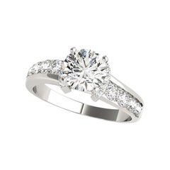 GIA Anello con diamante rotondo solitario e mezz'aureola in oro bianco 18 carati da 1 ct.