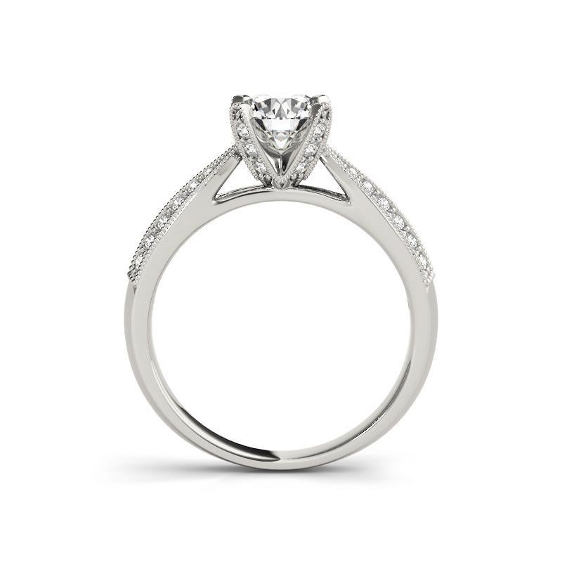 GIA 1ct Round Tulip Four-Prong Milgrain Pave  Diamond Ring In New Condition For Sale In New York, NY