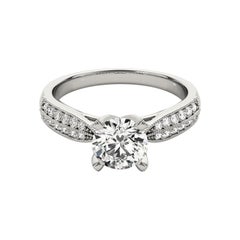 GIA 1ct Round Tulip Four-Prong Milgrain Pave  Diamond Ring