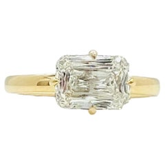 GIA 2 Carat Crisscut Diamond Solitaire East West Ring in 18K Yellow Gold