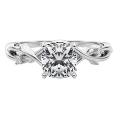 GIA Anillo de diamantes de oro blanco de 18 quilates de 2 quilates en forma de uve inspirado en la naturaleza