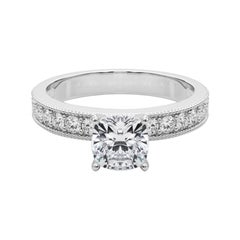 GIA 2 Carat Cushion Vintage Milgrain Channel  Diamond Ring