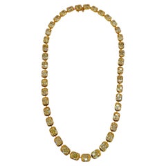 GIA 2 Carat Each Yellow Radiant Diamond East West Necklace in 18K Yellow Gold
