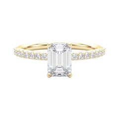 GIA 2 Carat Emerald Halo Shared Prong Eternity 18K Yellow Gold Diamond Ring