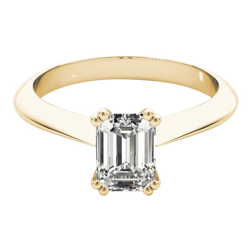 GIA 2 Karat Smaragd Solitär Tulip Kathedrale 18K Gelbgold Diamant Ring