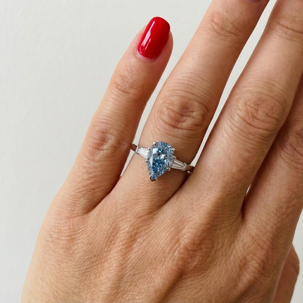 GIA Bague en forme de poire avec diamant de 2 carats de couleur bleu Vivid Diamonds Neuf - En vente à Chicago, IL