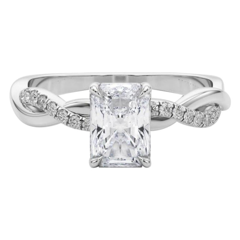 GIA 2 Carat Pave Entwined Nature Band Radiant Anello con diamanti in oro bianco 18K
