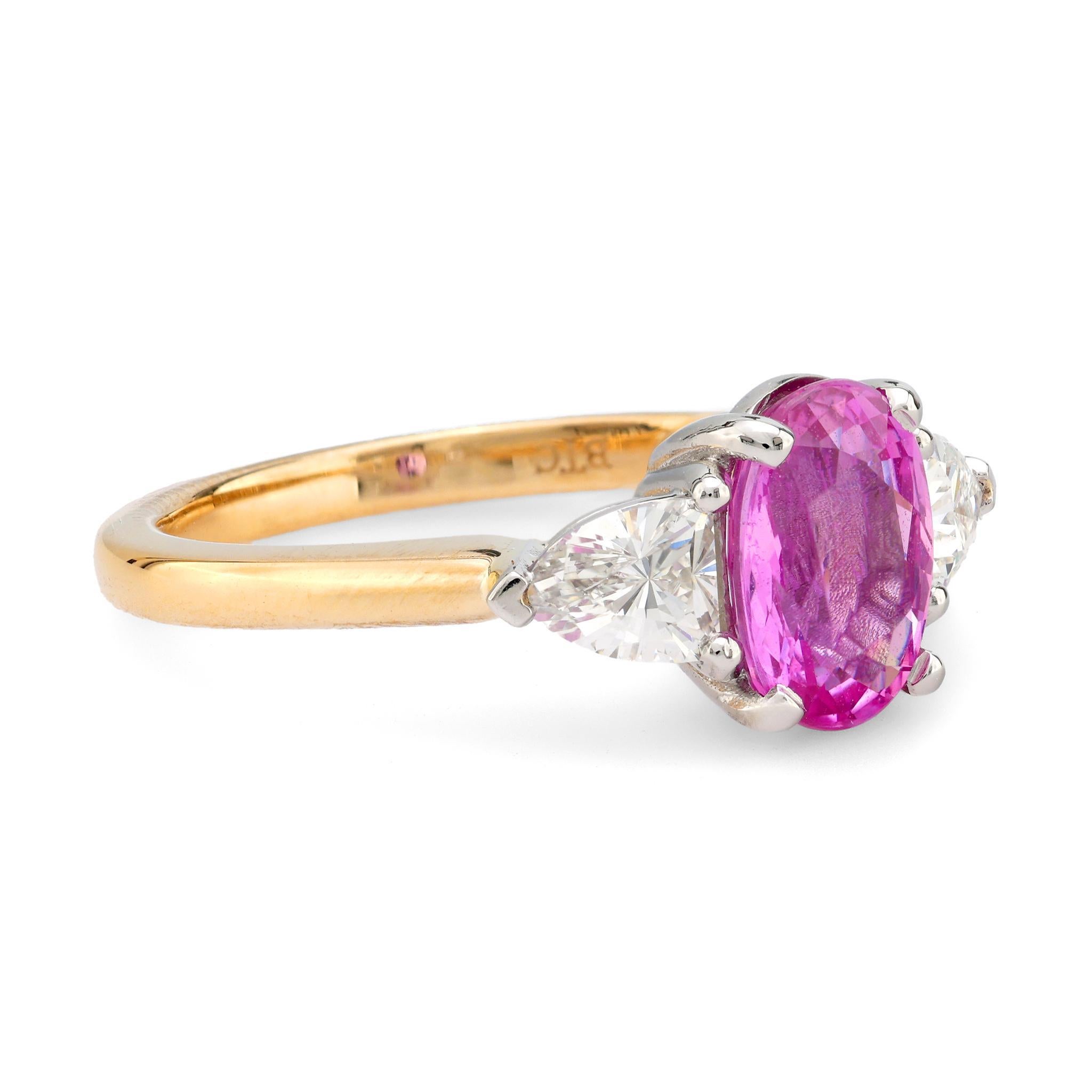 GIA 2 quilates zafiro rosa diamante 18k oro amarillo anillo de tres piedras Moderno
