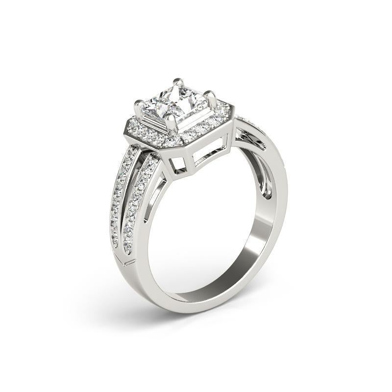 GIA 2 Karat Princess Cushion Halo Split Shank 18K Weißgold Diamantring Damen im Angebot