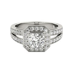 GIA 2 Carat Princess Cushion Halo Split Shank 18K White Gold Diamond Ring