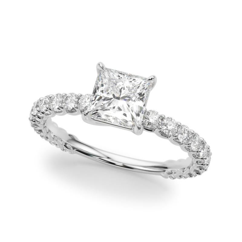 GIA 2 Carat Princess Cut with Partial Eternity  Diamond Ring