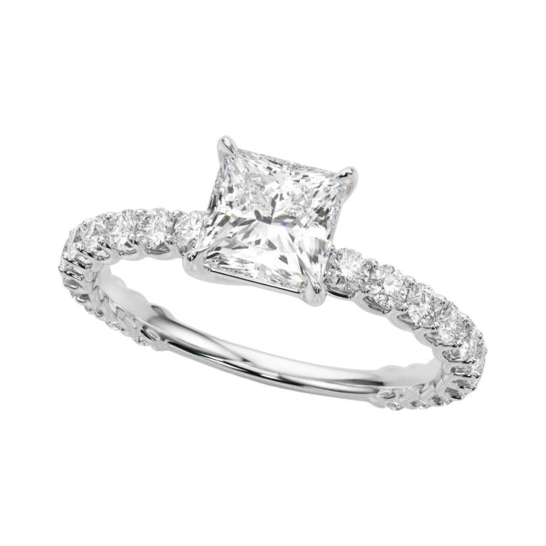 GIA 2 Carat Princess Cut with Partial Eternity  Diamond Ring