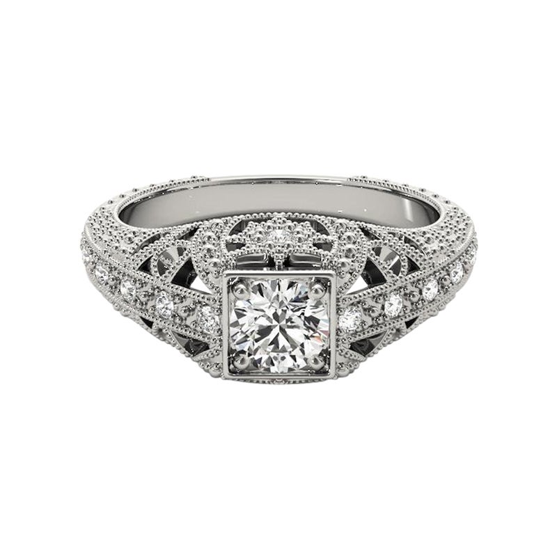 GIA Anello con diamante antico in oro bianco 18 carati da 2 carati Princess Milgrain Openwork