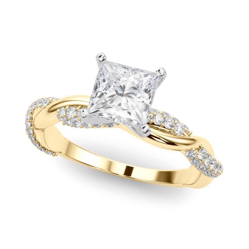 Taglio princess GIA Anello di diamanti in oro giallo 18 carati da 2 carati con fascia intrecciata a pave ritorto in vendita