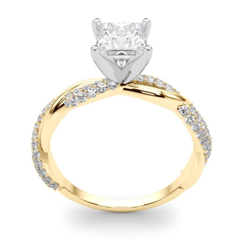 Donna GIA Anello di diamanti in oro giallo 18 carati da 2 carati con fascia intrecciata a pave ritorto in vendita