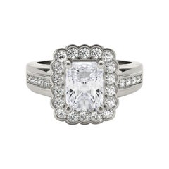 GIA 2 Carat Radiant Lace Flower Halo Vintage 18K White Gold Diamond Ring