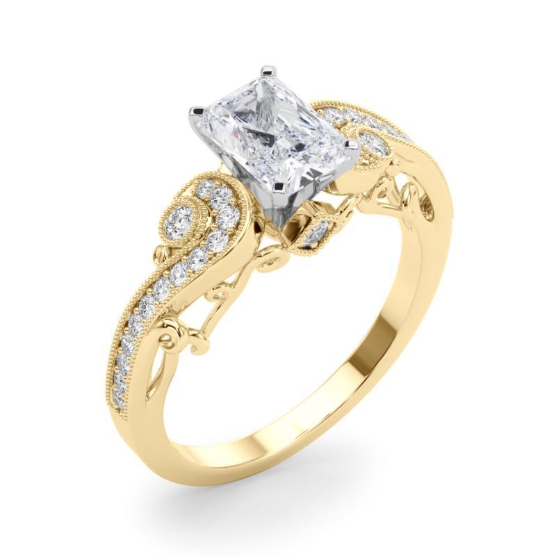 Donna GIA Anello con diamante radiante a tre pietre curve bypass in oro giallo 18 carati da 2 carati in vendita