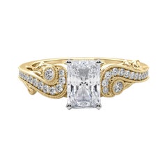 GIA 2 Carat Radiant Three-Stone Curved Bypass 18K Yellow Gold Diamond Ring