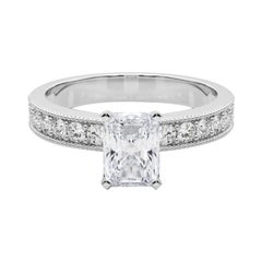 GIA 2 Carati Radiant Vintage Milgrain Channel Anello con diamante in oro bianco 18K