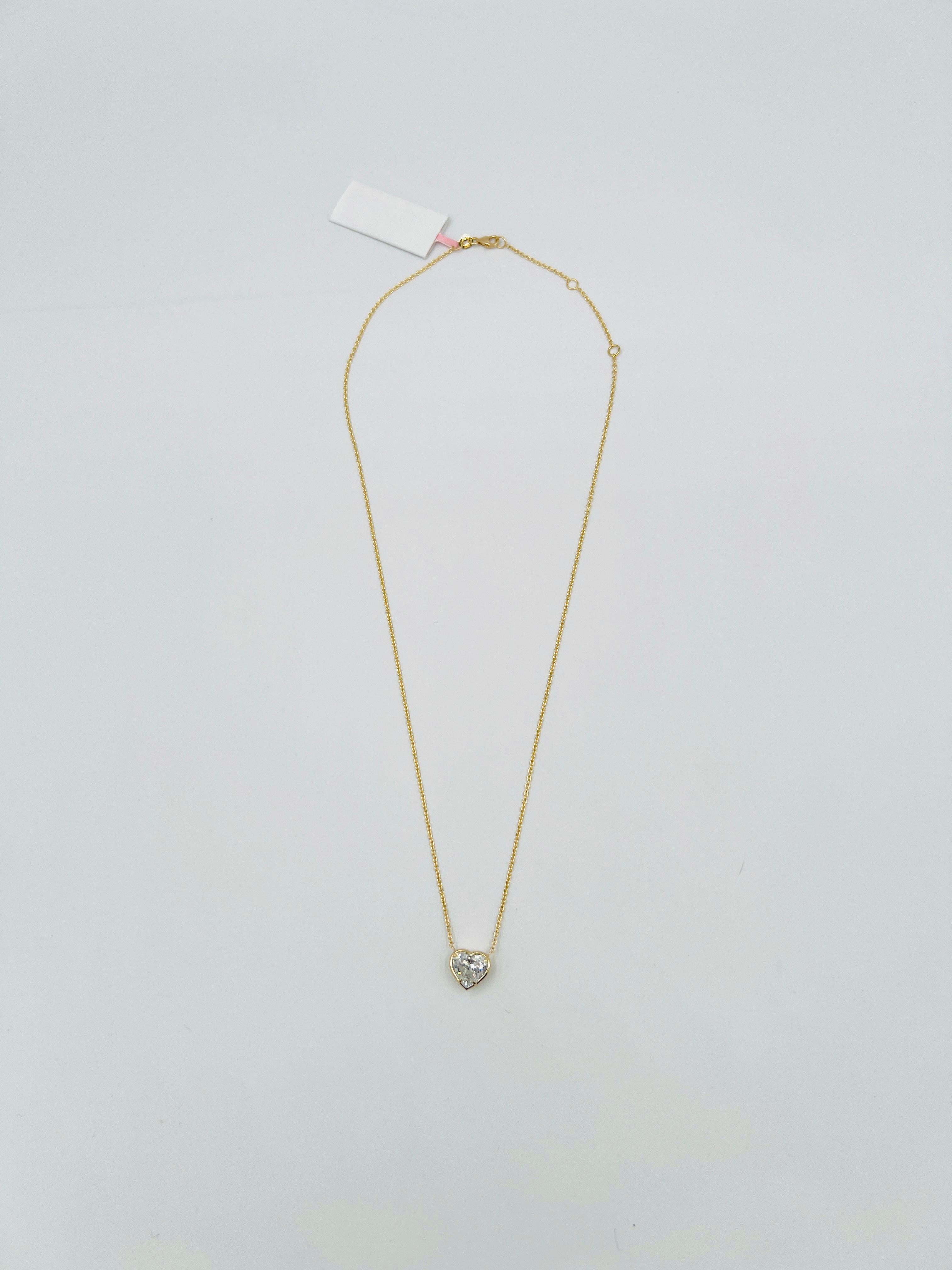 Collana con ciondolo a cuore con diamante bianco da 2 carati GIA in oro giallo 18 carati in vendita 1