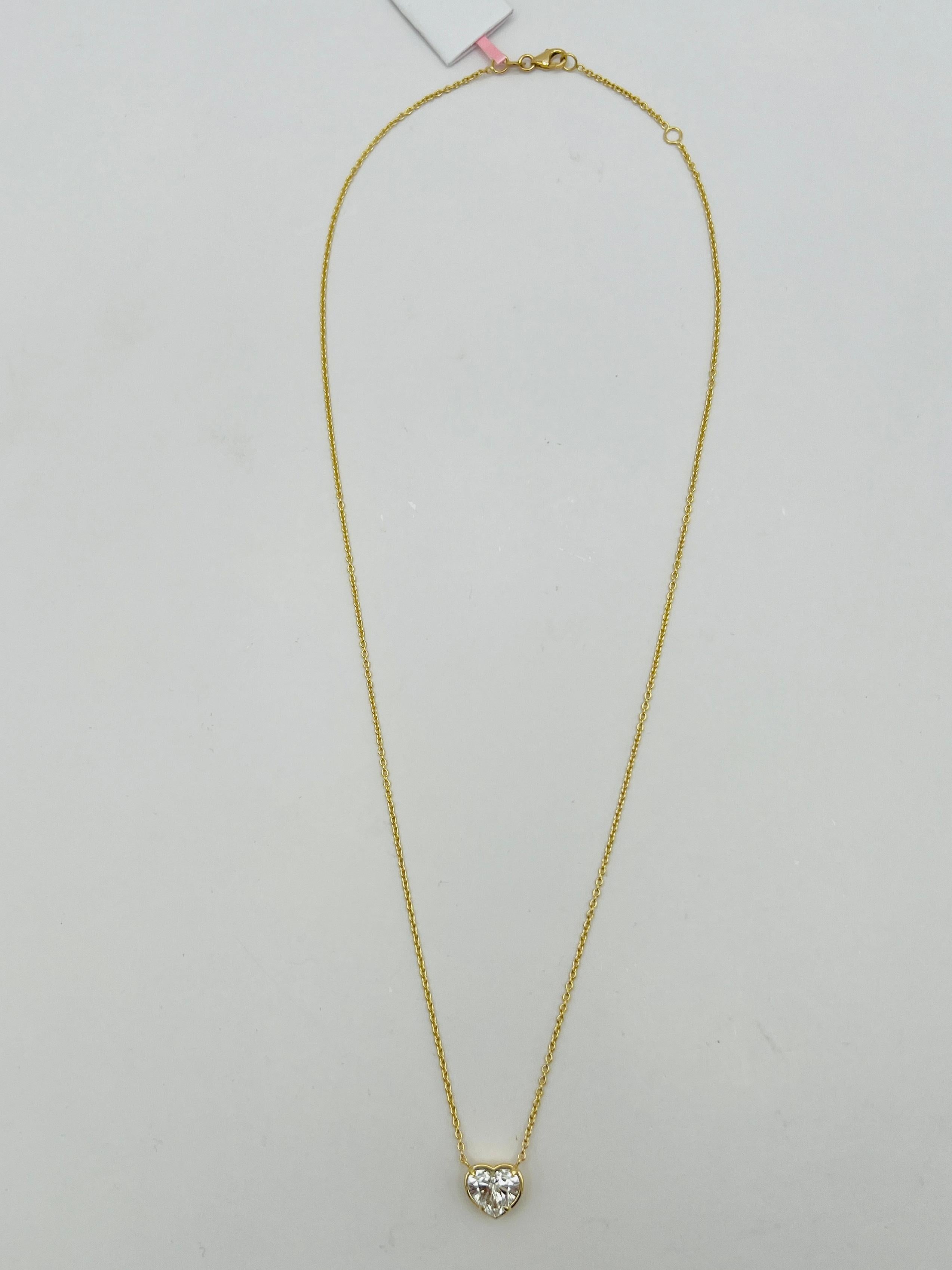 GIA 2 Carat White Diamond Heart Pendant Necklace in 18K Yellow Gold For Sale 2