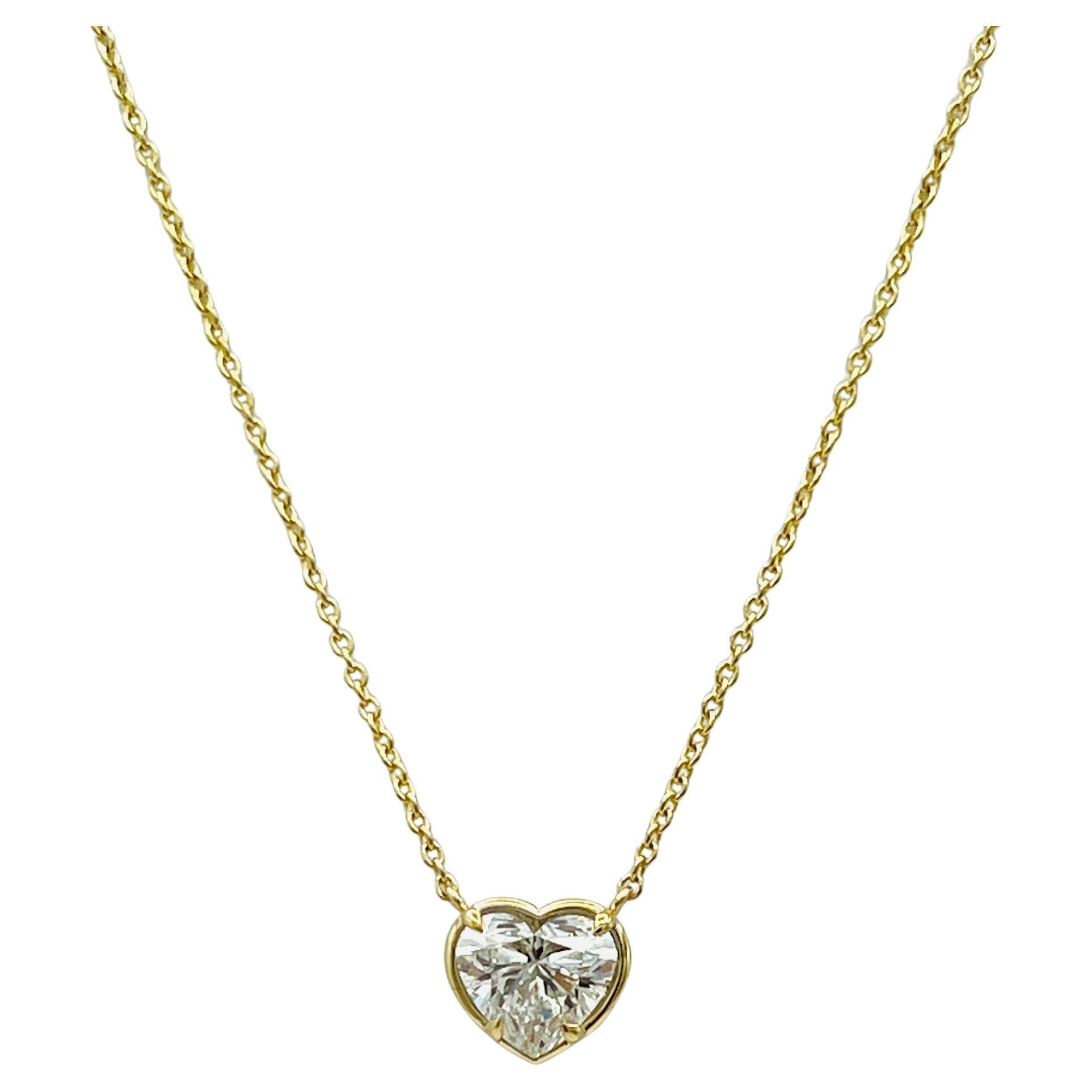 GIA 2 Carat White Diamond Heart Pendant Necklace in 18K Yellow Gold