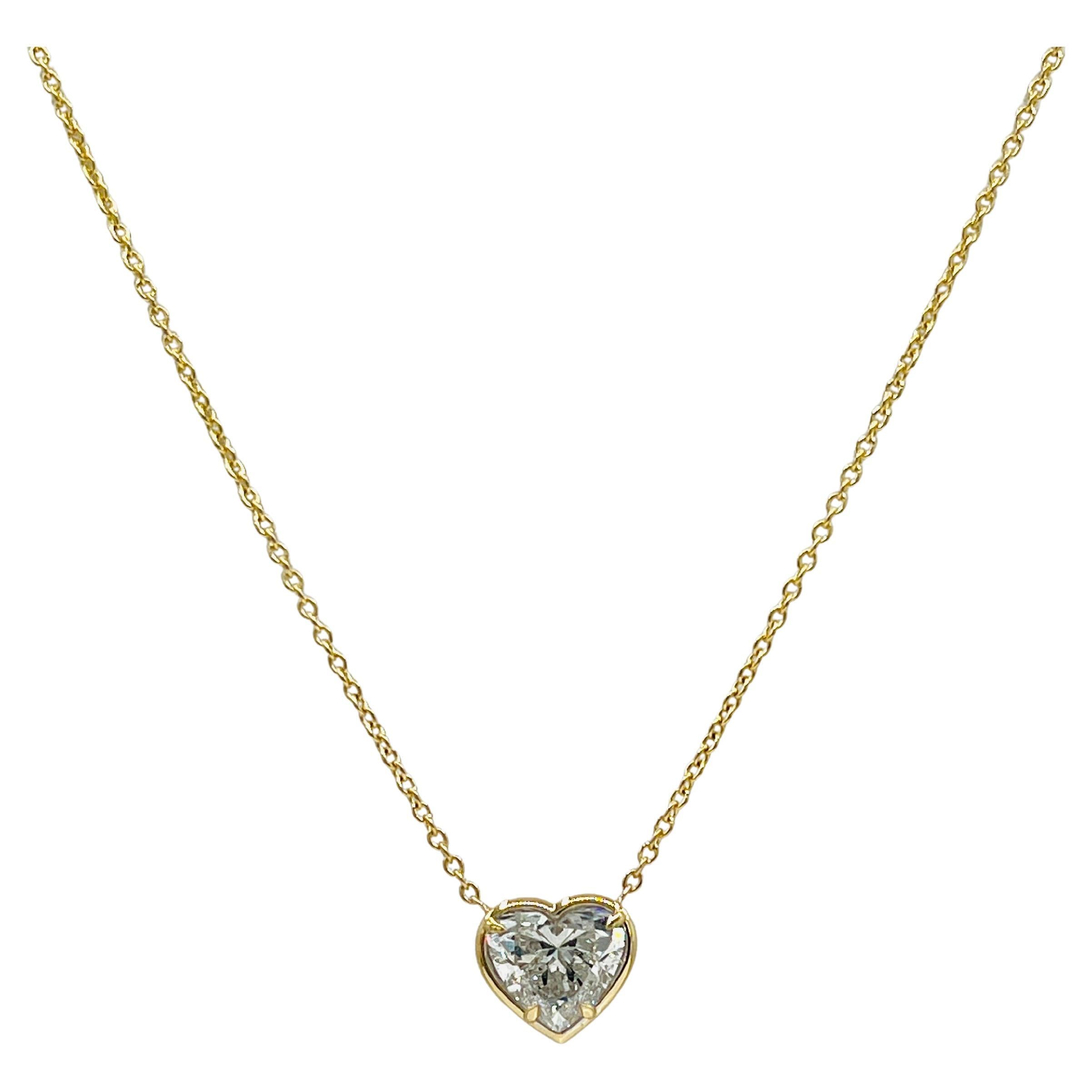 GIA Collar Colgante Corazón de Diamante Blanco de 2 Quilates en Oro Amarillo de 18K