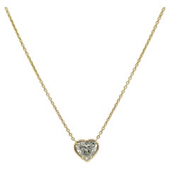 GIA Collar Colgante Corazón de Diamante Blanco de 2 Quilates en Oro Amarillo de 18K