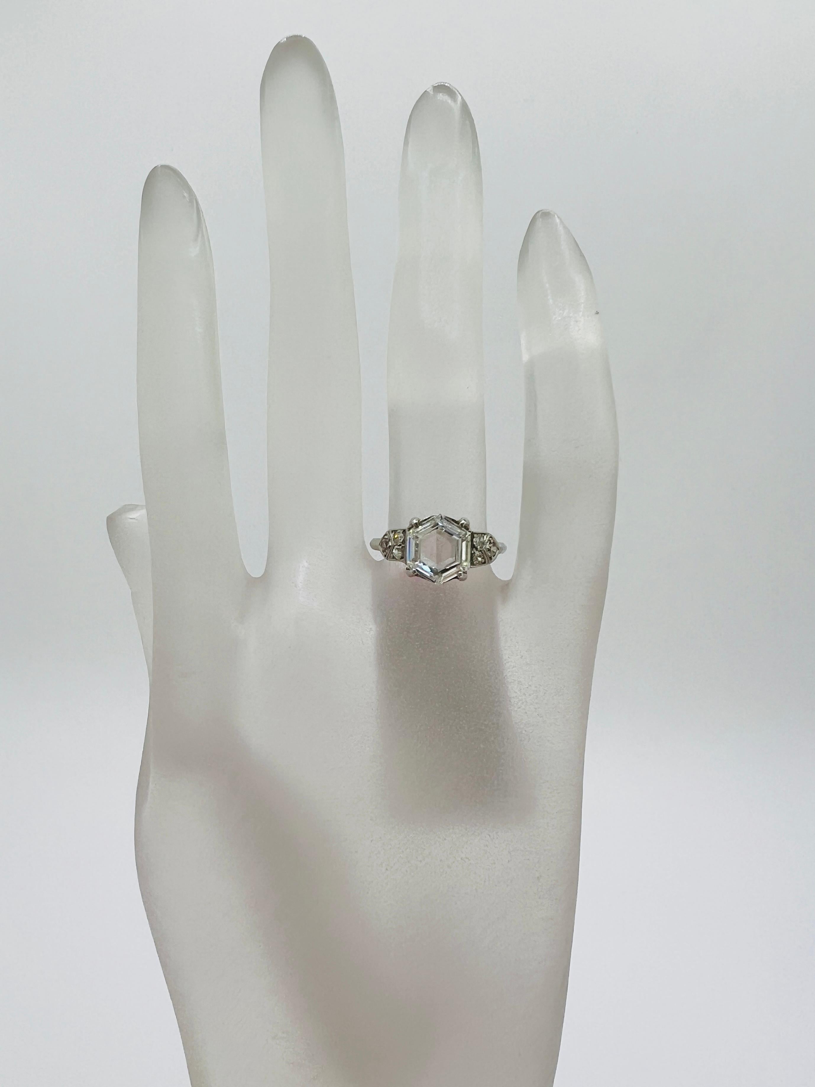 Hexagon Cut GIA 2 Carat White Diamond Hexagon Solitaire Ring in Platinum For Sale