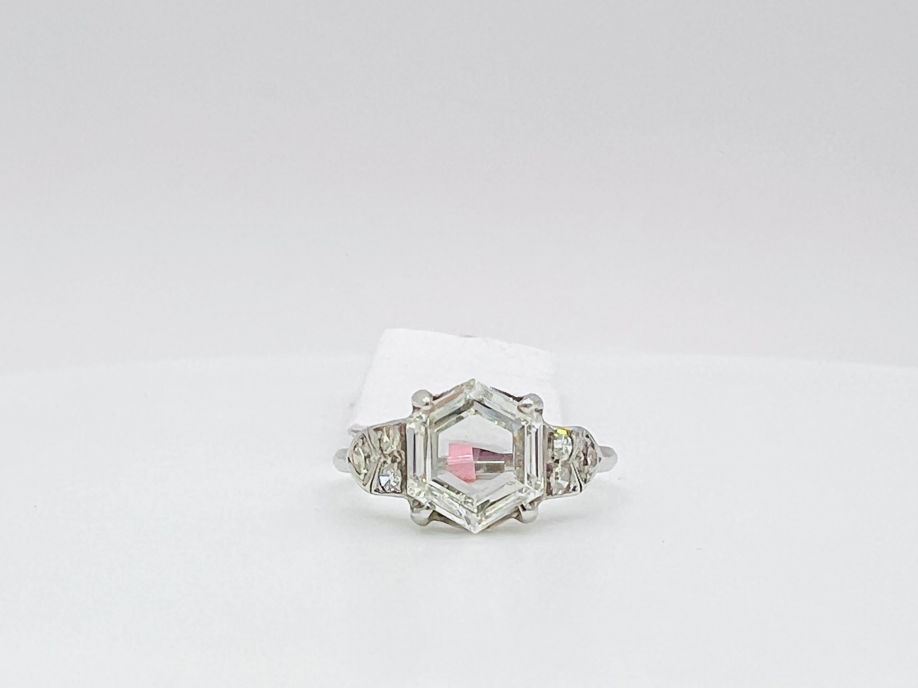 GIA 2 Carat White Diamond Hexagon Solitaire Ring in Platinum