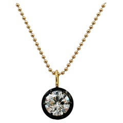 GIA 2 Carat White Diamond Round in Black Rhodium & 18K Yellow Gold Necklace