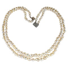 GIA 2-Strand Akoya Baroque Japanese Pearl 14K White Gold Vintage Necklace