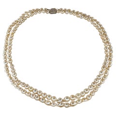 GIA Collier de perles japonaises Akoya baroques à 2 brins en or blanc 14K Vintage