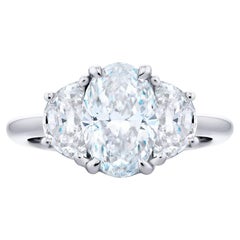 GIA 2.00 Carat D SI2 Oval Diamond Three-Stone Platinum Half-Moon Diamond Ring GIA 2.00 Carat D SI2 Oval Diamond Three-Stone Platinum Half-Moon Diamond Ring