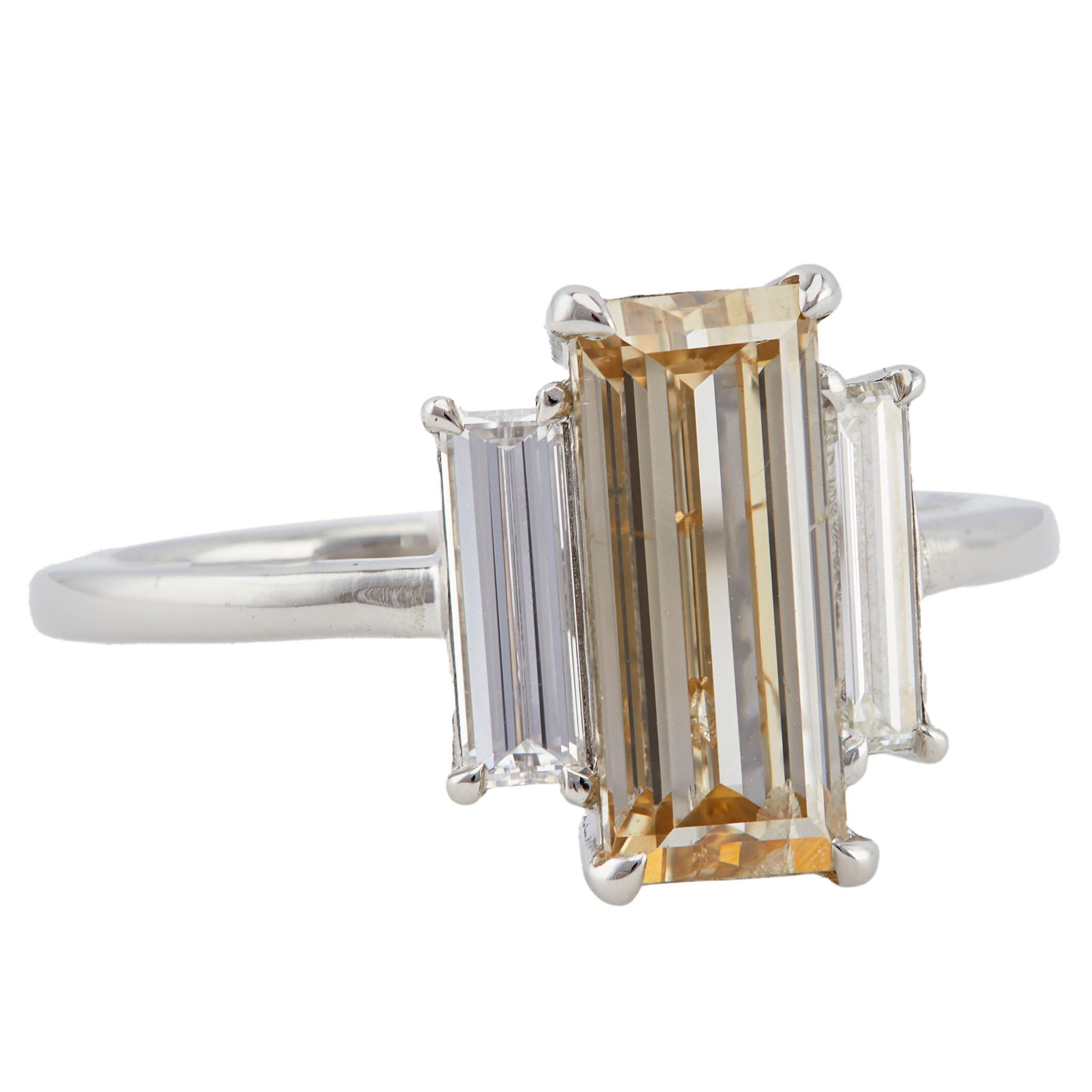 Women's or Men's GIA 2.00 Carat Fancy Color Diamond Platinum Three Stone Ring For Sale