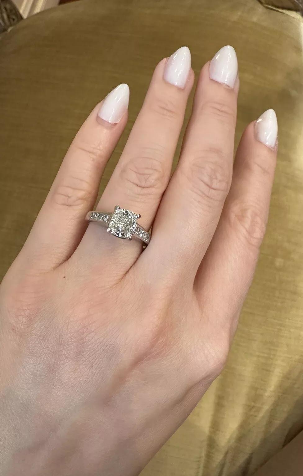 GIA 2.00 carat Natural Cushion Cut Diamond Ring J-SI1 in 14k White Gold In Excellent Condition For Sale In La Jolla, CA