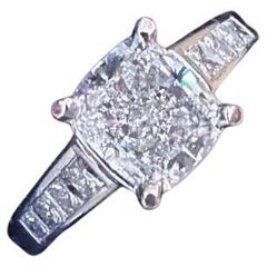 GIA 2.00 carat Natural Cushion Cut Diamond Ring J-SI1 in 14k White Gold