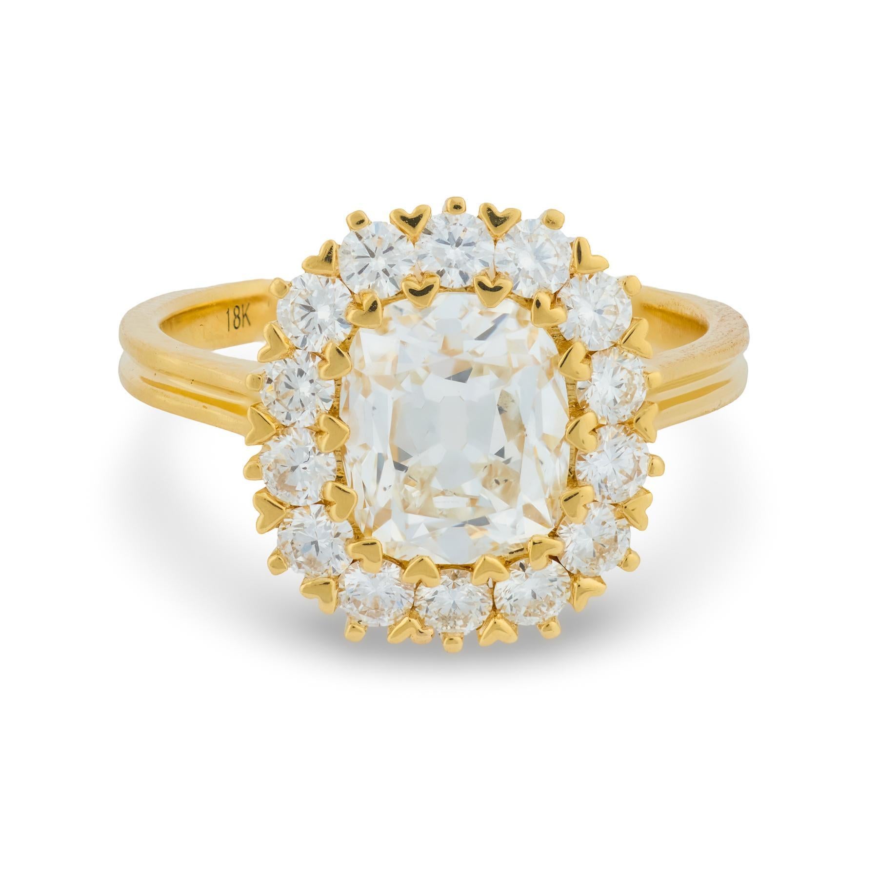 Moderne Bague de fiançailles en or jaune 18 carats GIA 2,00 carats diamant taille mine ancienne en vente