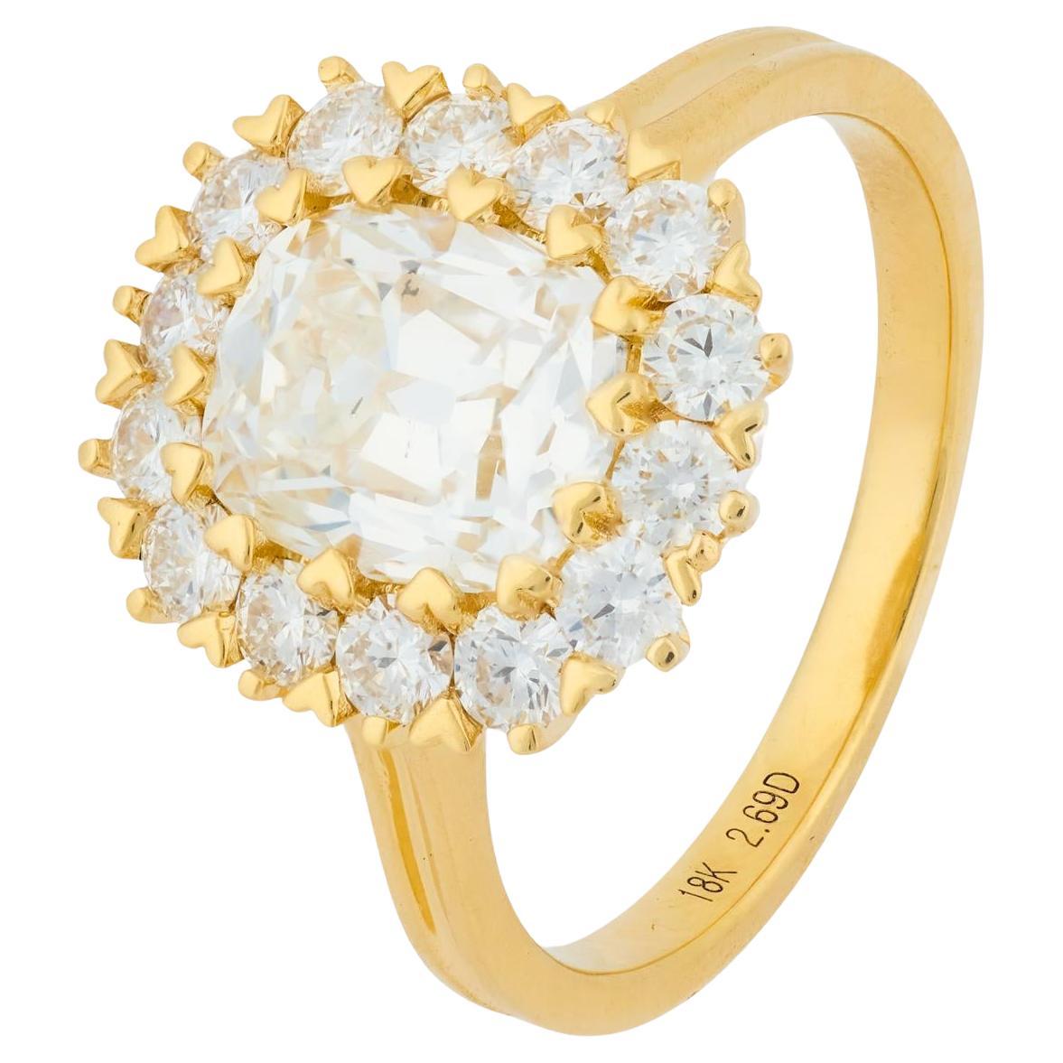 Bague de fiançailles en or jaune 18 carats GIA 2,00 carats diamant taille mine ancienne