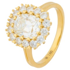 Bague de fiançailles en or jaune 18 carats GIA 2,00 carats diamant taille mine ancienne