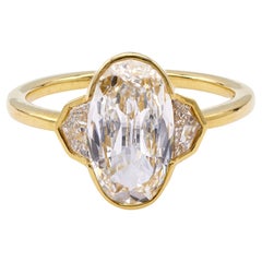 Vintage GIA 2.00 Carat Oval Cut Diamond 18k Yellow Gold Ring