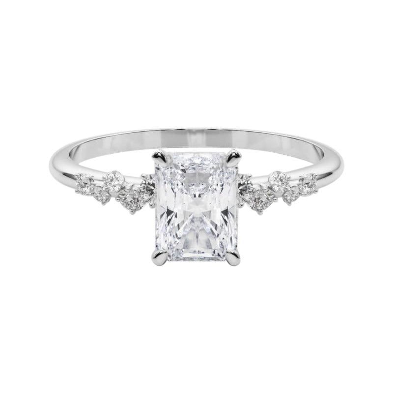 GIA 2.00 Carat Radiant Cluster Trellis Solitaire 18K White Gold Diamond Ring